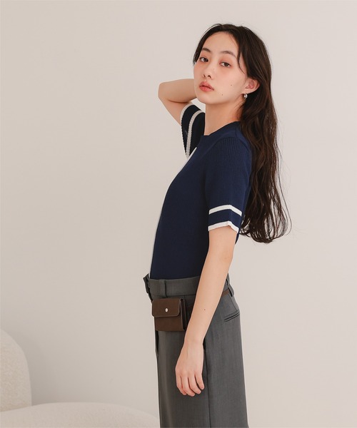 miette(ミエット)の「配色ラインリブトップス(ニット/セーター・レディース・オフホワイト/グレー/ネイビー/ライトベージュ・FREE)」の20枚目の写真