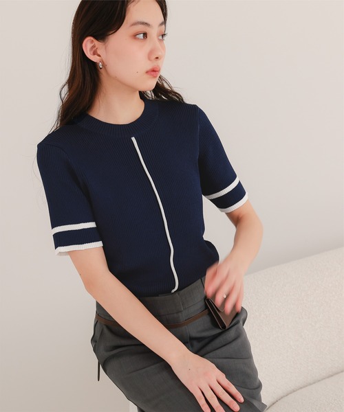 miette(ミエット)の「配色ラインリブトップス(ニット/セーター・レディース・オフホワイト/グレー/ネイビー/ライトベージュ・FREE)」の21枚目の写真