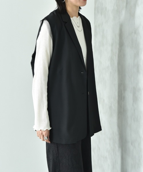 INTERPLANET（インタープラネット）の「麻調合繊デザインジャケット（ベスト・レディース・ブラック/グレー・FREE）」の10枚目の写真