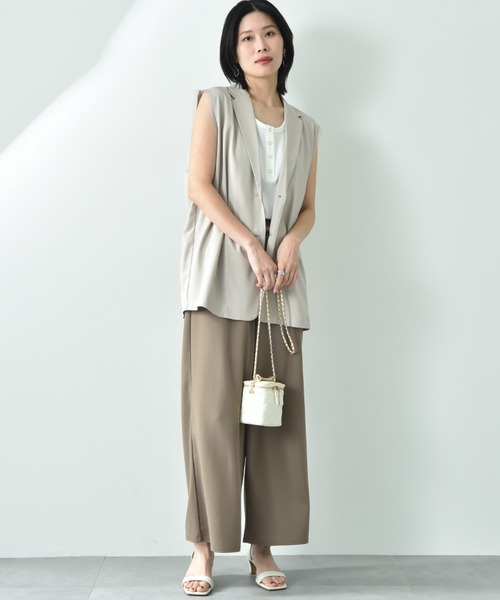 INTERPLANET（インタープラネット）の「麻調合繊デザインジャケット（ベスト・レディース・ブラック/グレー・FREE）」の5枚目の写真