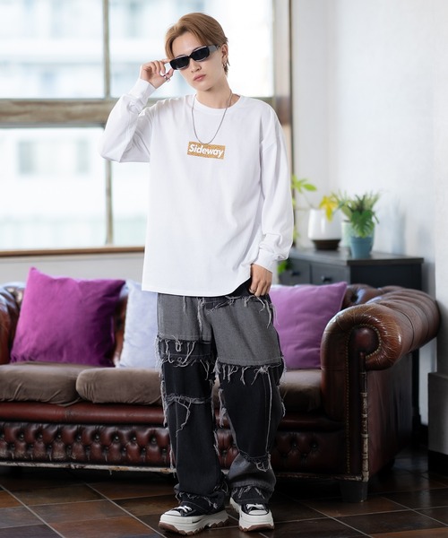SIDEWAY STANCE（サイドウェイスタンス）の「【SIDEWAY STANCE】ボックスロゴ プリント ロンT（Tシャツ/カットソー・メンズ・ブラック/サックスブルー/ホワイト/ホワイト系/ブラック系/パープル系/ブラック系1/ホワイト系1/ライトグレー系1・MEDIUM/X-LARGE/LARGE/SMALL）」の12枚目の写真