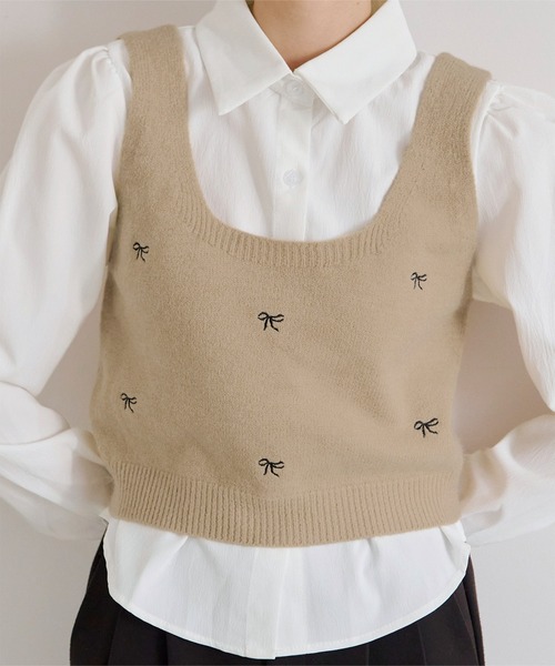 titivate（ティティベイト）の「リボン刺繍ベストセットブラウス（シャツ/ブラウス・レディース・グレー/ベージュ/アイボリー・FREE）」の18枚目の写真