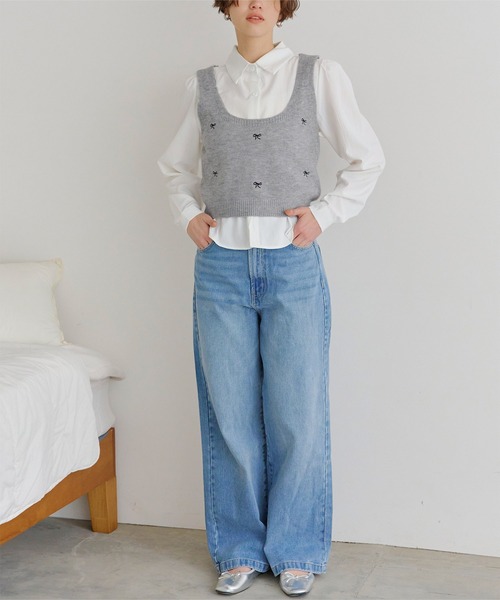titivate（ティティベイト）の「リボン刺繍ベストセットブラウス（シャツ/ブラウス・レディース・グレー/ベージュ/アイボリー・FREE）」の12枚目の写真