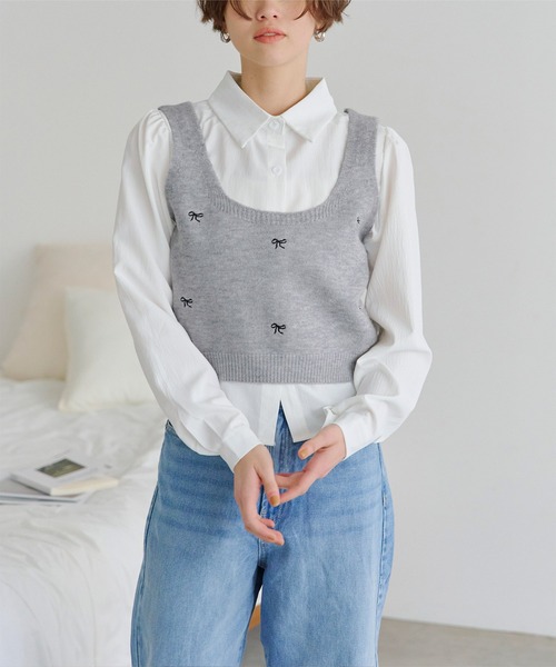 titivate（ティティベイト）の「リボン刺繍ベストセットブラウス（シャツ/ブラウス・レディース・グレー/ベージュ/アイボリー・FREE）」の15枚目の写真