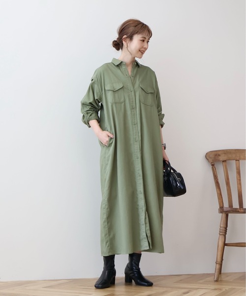 AMERICAN HOLIC（アメリカンホリック）の「Wポケットシャツワンピース（ワンピース・レディース・カーキ/ライトインディゴブルー/ベージュ・M/L）」の15枚目の写真
