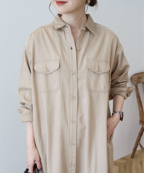 AMERICAN HOLIC（アメリカンホリック）の「Wポケットシャツワンピース（ワンピース・レディース・カーキ/ライトインディゴブルー/ベージュ・M/L）」の10枚目の写真
