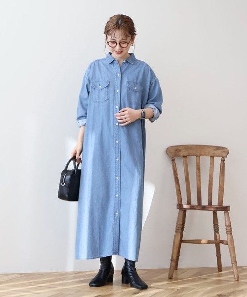 AMERICAN HOLIC（アメリカンホリック）の「Wポケットシャツワンピース（ワンピース・レディース・カーキ/ライトインディゴブルー/ベージュ・M/L）」の17枚目の写真