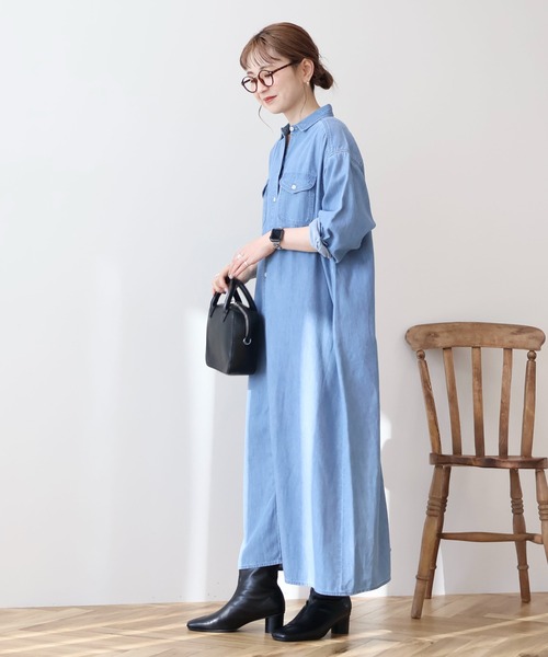 AMERICAN HOLIC（アメリカンホリック）の「Wポケットシャツワンピース（ワンピース・レディース・カーキ/ライトインディゴブルー/ベージュ・M/L）」の20枚目の写真