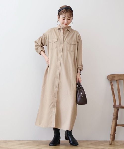 AMERICAN HOLIC（アメリカンホリック）の「Wポケットシャツワンピース（ワンピース・レディース・カーキ/ライトインディゴブルー/ベージュ・M/L）」の21枚目の写真