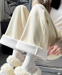 裏起毛ハイウエストタックワイドパンツ