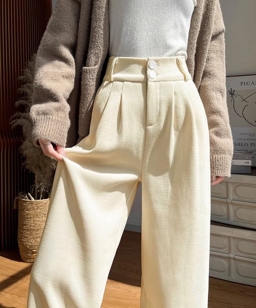 MILAE(ミレ)の「裏起毛ハイウエストタックワイドパンツ(その他パンツ・レディース・ブラウン/オフホワイト/ブラック/ダークグレー・M/L)」の8枚目の写真