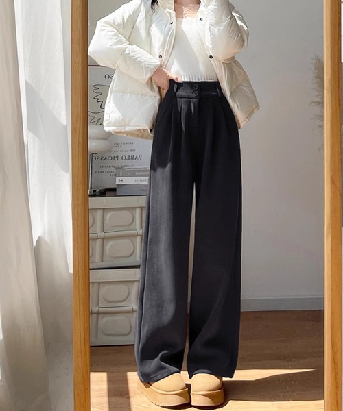 MILAE(ミレ)の「裏起毛ハイウエストタックワイドパンツ(その他パンツ・レディース・ブラウン/オフホワイト/ブラック/ダークグレー・M/L)」の13枚目の写真