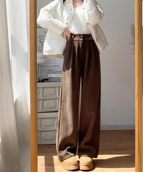 MILAE(ミレ)の「裏起毛ハイウエストタックワイドパンツ(その他パンツ・レディース・ブラウン/オフホワイト/ブラック/ダークグレー・M/L)」の18枚目の写真