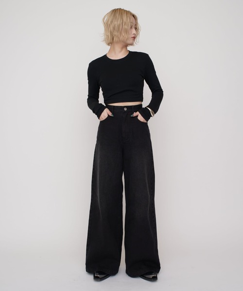 Lui's（ルイス）の「【mi-企画】ワイドデニムパンツ（デニムパンツ・レディース・グレー/ブラック・S/M）」の6枚目の写真