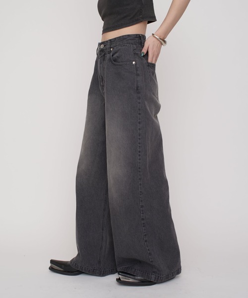 Lui's（ルイス）の「【mi-企画】ワイドデニムパンツ（デニムパンツ・レディース・グレー/ブラック・S/M）」の12枚目の写真