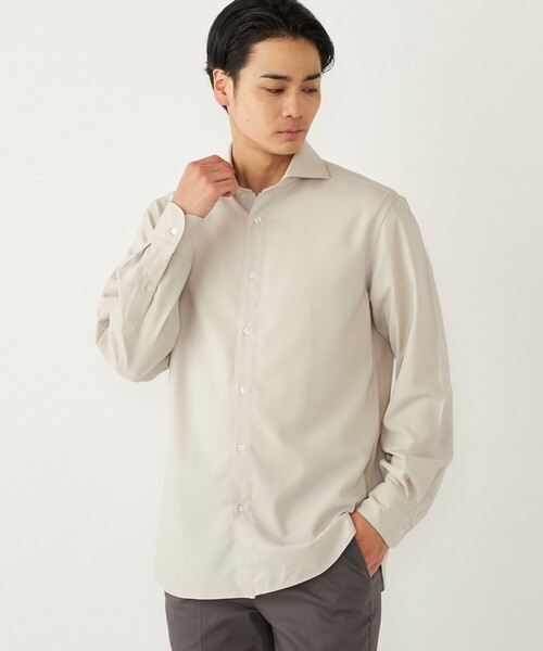 セール】SHIPS Colors:ノーアイロン ウールライク ワイドカラー シャツ
