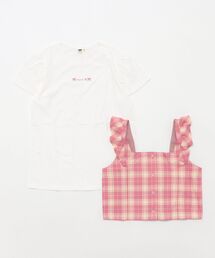 KP（ケーピー）の「チェックビスチェ付き半袖Tシャツセット(100～160)（Tシャツ/カットソー）」
