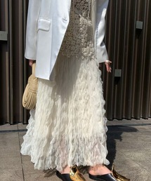 《ウェーブチュール×透け感レイヤード》レディース ロングスカート フレアシルエット 春夏秋冬