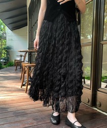 《ウェーブチュール×透け感レイヤード》レディース ロングスカート フレアシルエット 春夏秋冬