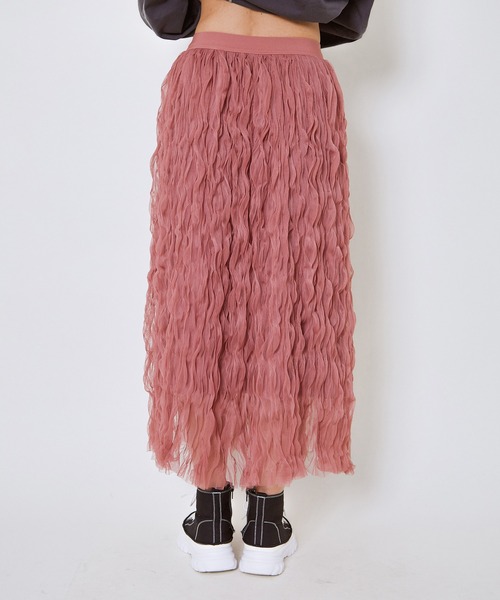 GORGE（ゴージ）の「《ウェーブチュール×透け感レイヤード》レディース ロングスカート フレアシルエット 春夏秋冬（スカート・レディース・アイボリー/ブラック/ピンク・F）」の6枚目の写真