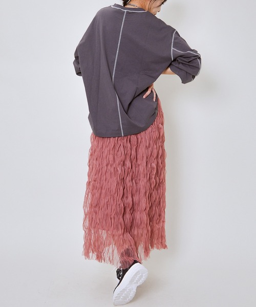 GORGE（ゴージ）の「《ウェーブチュール×透け感レイヤード》レディース ロングスカート フレアシルエット 春夏秋冬（スカート・レディース・アイボリー/ブラック/ピンク・F）」の12枚目の写真