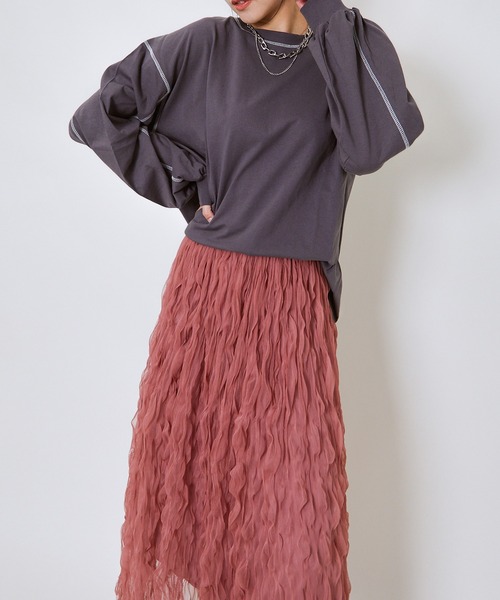 GORGE（ゴージ）の「《ウェーブチュール×透け感レイヤード》レディース ロングスカート フレアシルエット 春夏秋冬（スカート・レディース・アイボリー/ブラック/ピンク・F）」の13枚目の写真