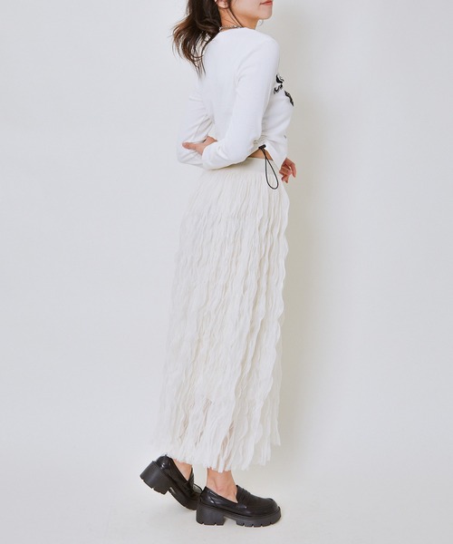 GORGE（ゴージ）の「《ウェーブチュール×透け感レイヤード》レディース ロングスカート フレアシルエット 春夏秋冬（スカート・レディース・アイボリー/ブラック/ピンク・F）」の15枚目の写真