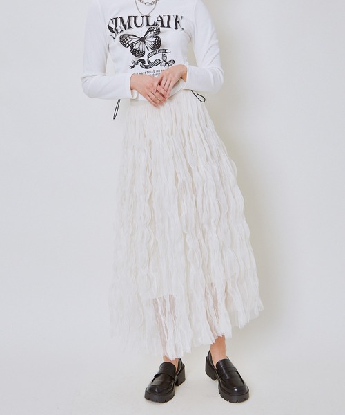 GORGE（ゴージ）の「《ウェーブチュール×透け感レイヤード》レディース ロングスカート フレアシルエット 春夏秋冬（スカート・レディース・アイボリー/ブラック/ピンク・F）」の17枚目の写真