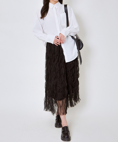 GORGE（ゴージ）の「《ウェーブチュール×透け感レイヤード》レディース ロングスカート フレアシルエット 春夏秋冬（スカート・レディース・アイボリー/ブラック/ピンク・F）」の18枚目の写真