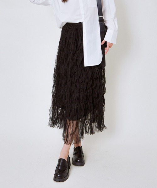GORGE（ゴージ）の「《ウェーブチュール×透け感レイヤード》レディース ロングスカート フレアシルエット 春夏秋冬（スカート・レディース・アイボリー/ブラック/ピンク・F）」の19枚目の写真