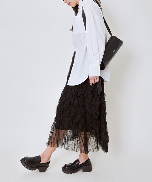 GORGE（ゴージ）の「《ウェーブチュール×透け感レイヤード》レディース ロングスカート フレアシルエット 春夏秋冬（スカート・レディース・アイボリー/ブラック/ピンク・F）」の20枚目の写真