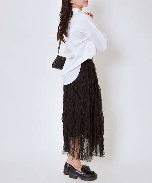 GORGE（ゴージ）の「《ウェーブチュール×透け感レイヤード》レディース ロングスカート フレアシルエット 春夏秋冬（スカート・レディース・アイボリー/ブラック/ピンク・F）」の21枚目の写真