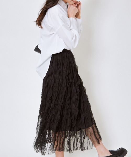 GORGE（ゴージ）の「《ウェーブチュール×透け感レイヤード》レディース ロングスカート フレアシルエット 春夏秋冬（スカート・レディース・アイボリー/ブラック/ピンク・F）」の22枚目の写真