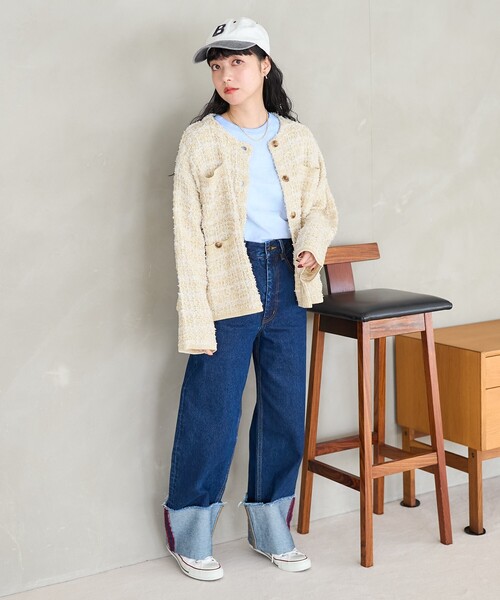 FREAK'S STORE(フリークスストア)の「ツイーディー ニットジャケット(ノーカラージャケット・レディース・グレー/ベージュ・フリ-)」の11枚目の写真