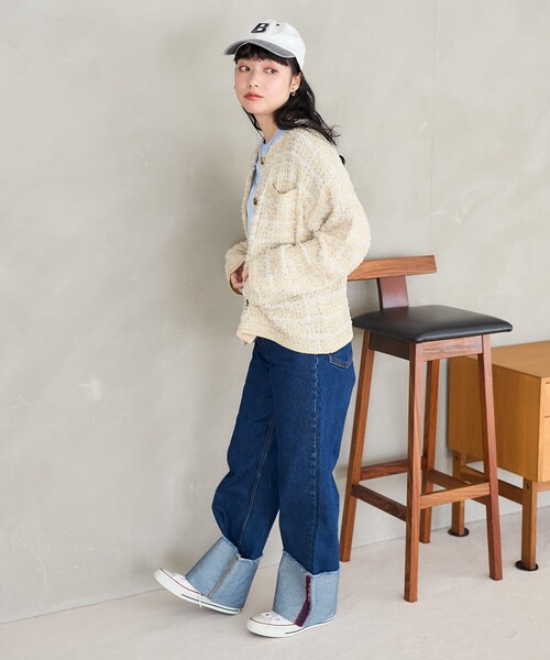 FREAK'S STORE(フリークスストア)の「ツイーディー ニットジャケット(ノーカラージャケット・レディース・グレー/ベージュ・フリ-)」の13枚目の写真