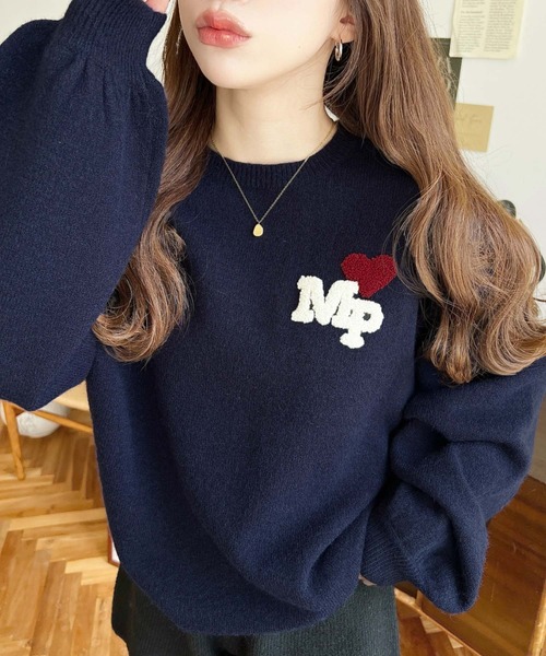 セール】ハートワンポイントロゴニットプルオーバー（ニット/セーター