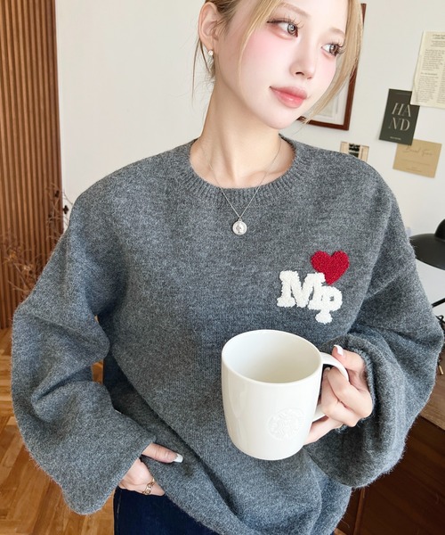 セール】ハートワンポイントロゴニットプルオーバー（ニット/セーター