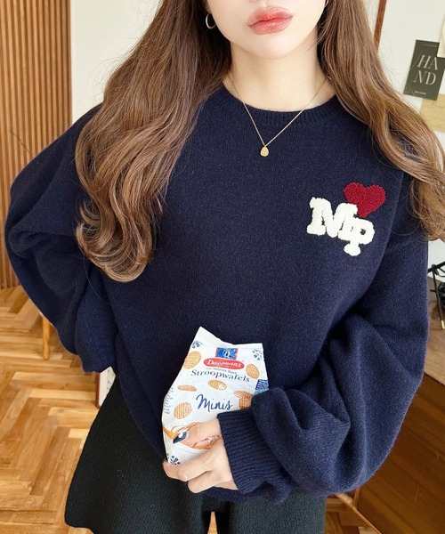 セール】ハートワンポイントロゴニットプルオーバー（ニット/セーター