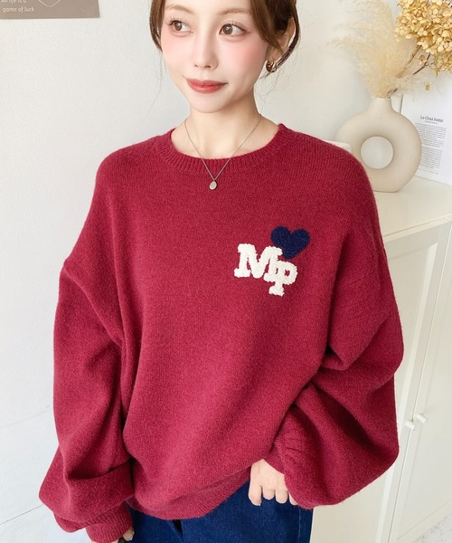 セール】ハートワンポイントロゴニットプルオーバー（ニット/セーター