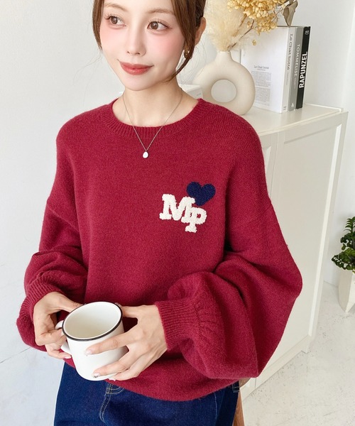 セール】ハートワンポイントロゴニットプルオーバー（ニット/セーター
