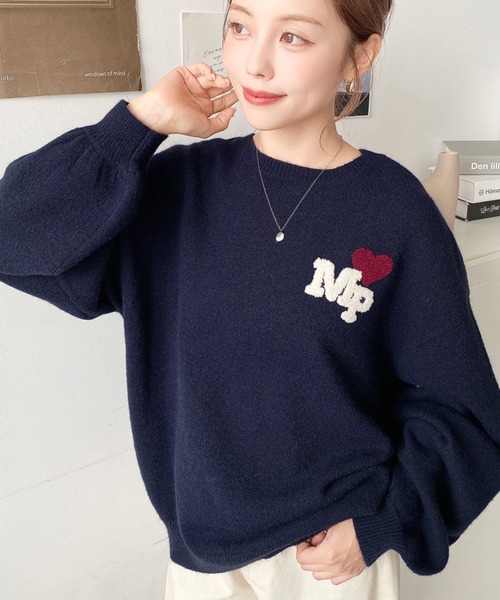 セール】ハートワンポイントロゴニットプルオーバー（ニット/セーター