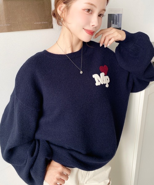 セール】ハートワンポイントロゴニットプルオーバー（ニット/セーター