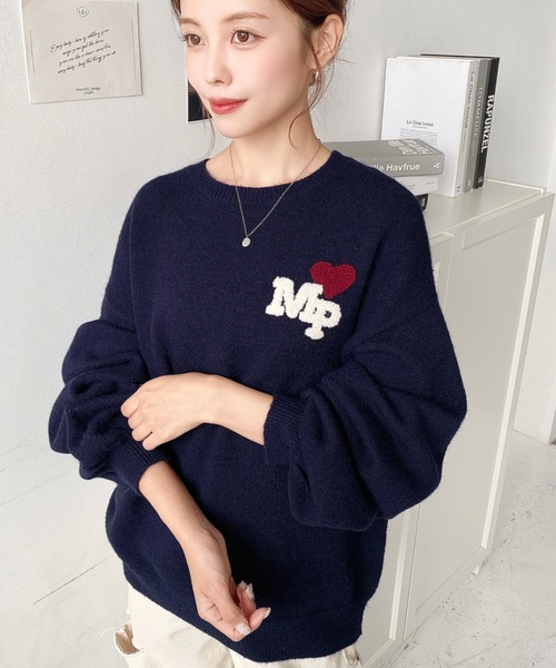 セール】ハートワンポイントロゴニットプルオーバー（ニット/セーター
