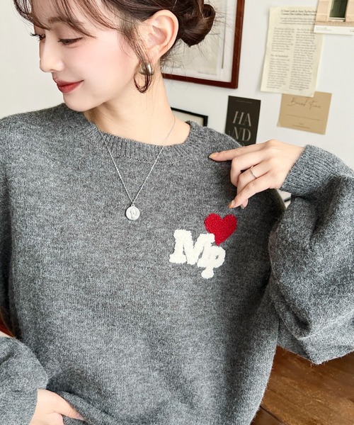 【美品】ロゴ繍 S コットンポリエステル 長袖ニットニット BTSテヒョン着用 クルーネックパープルセーター ユニセックス BTS ジミン着用モデル