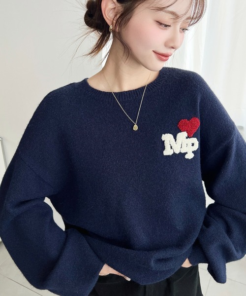 セール】ハートワンポイントロゴニットプルオーバー（ニット/セーター