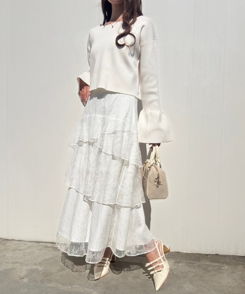 one after another NICE CLAUP(ワンアフターアナザーナイスクラップ)の「【サイズ展開あり】ティアードロングスカート(スカート・レディース・オフホワイト/ブラック/ホワイト系その他/サックスブルー系・SMALL/MEDIUM)」の13枚目の写真