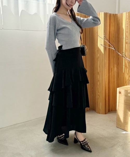 one after another NICE CLAUP(ワンアフターアナザーナイスクラップ)の「【サイズ展開あり】ティアードロングスカート(スカート・レディース・オフホワイト/ブラック/ホワイト系その他/サックスブルー系・SMALL/MEDIUM)」の22枚目の写真