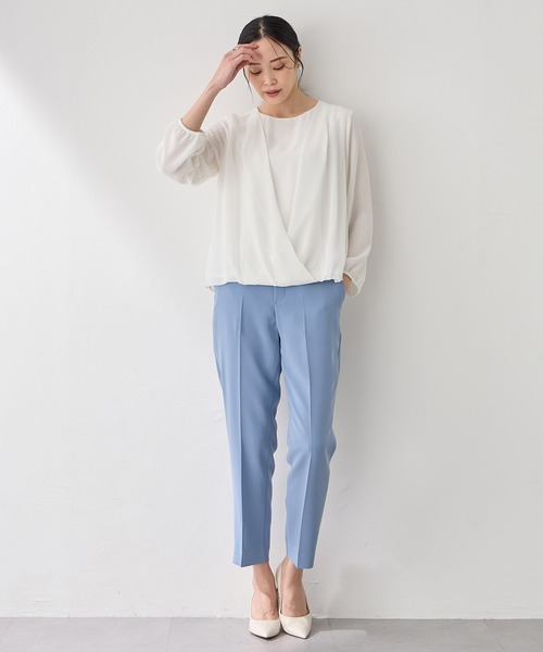 A/C DESIGN BY ALPHA CUBIC（エーシーデザインバイアルファキュービック）の「カシュクールカットソーブラウス（Tシャツ/カットソー・レディース・サックスブルー/ブラック/オフホワイト・M/L）」の14枚目の写真