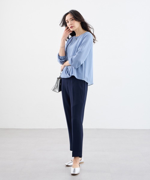 A/C DESIGN BY ALPHA CUBIC（エーシーデザインバイアルファキュービック）の「カシュクールカットソーブラウス（Tシャツ/カットソー・レディース・サックスブルー/ブラック/オフホワイト・M/L）」の4枚目の写真