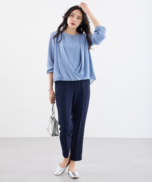 A/C DESIGN BY ALPHA CUBIC（エーシーデザインバイアルファキュービック）の「カシュクールカットソーブラウス（Tシャツ/カットソー・レディース・サックスブルー/ブラック/オフホワイト・M/L）」の5枚目の写真